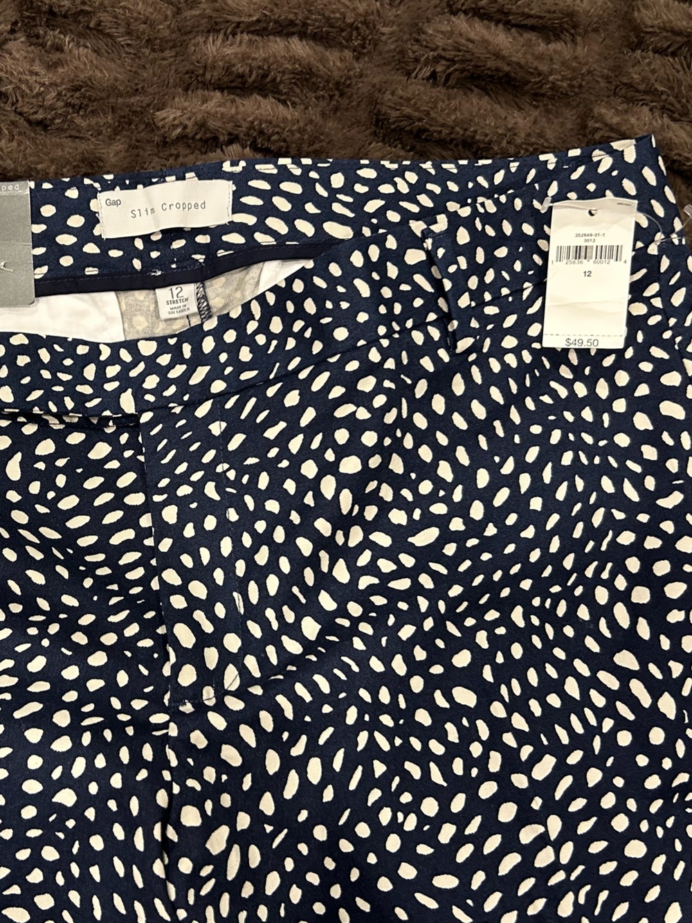 GAP Navy Blue & White Cropped Pants - Printed Ankle Length